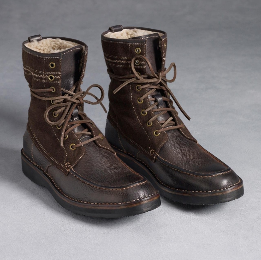 RARE John Varvatos Sherling lined winter boot moccasin toe logger snow boot